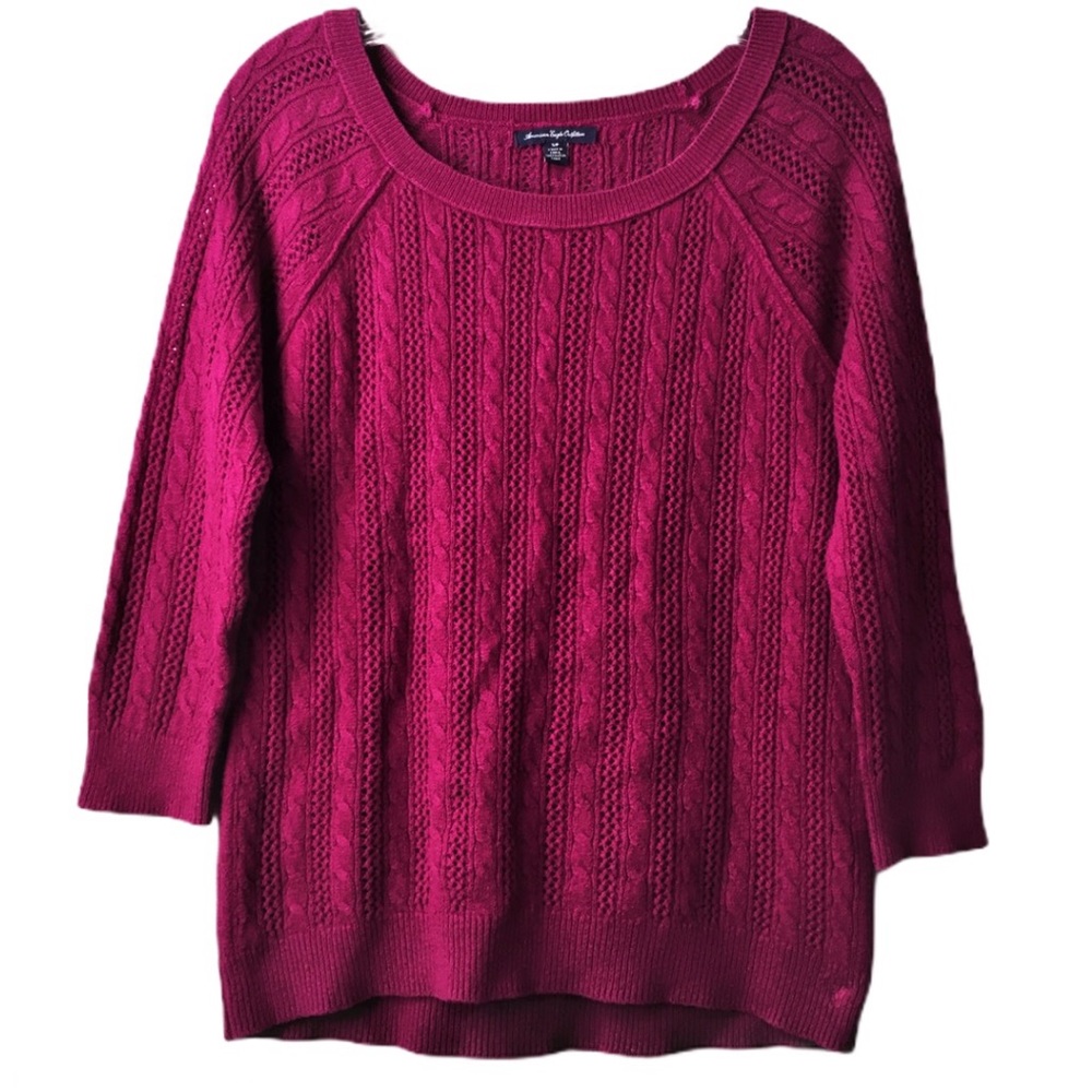 American Eagle 3/4 Sleeve Scoop Neck Knit Sweater